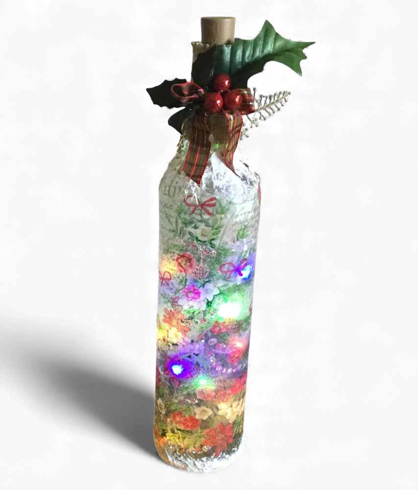 Decoupage-bottle-light-3 match up design for snowman glass painted candle holder